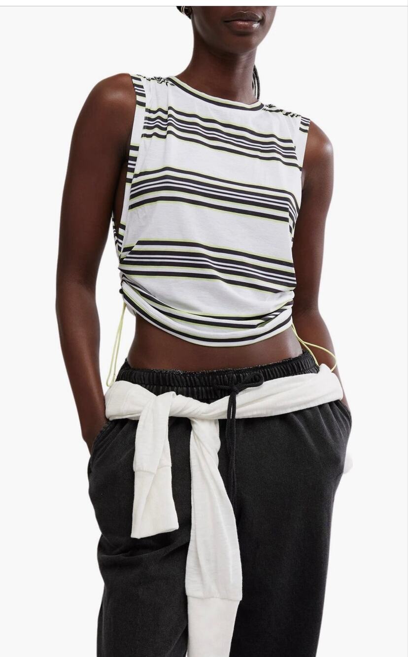 Stylish New Free People Black Combo Stripe Muscle T-Shirt M